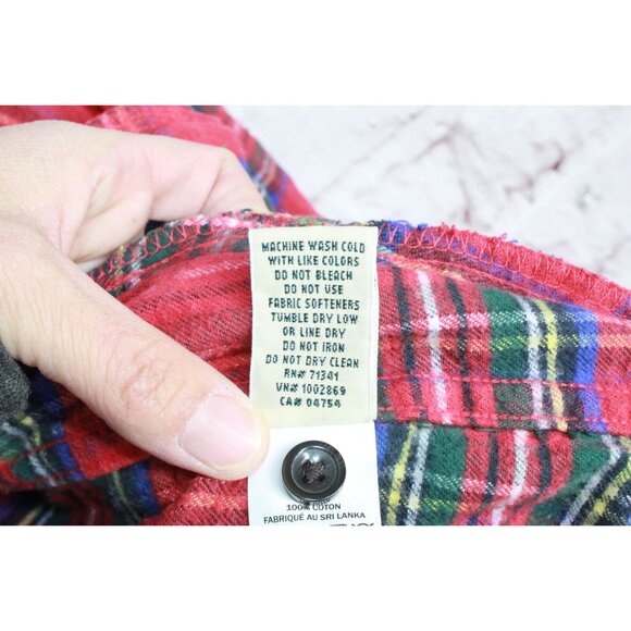 LL Bean Scotch Plaid Flannel Shirt Relaxed Zip Hoodie Cotton Red Medium - Picture 6 of 12